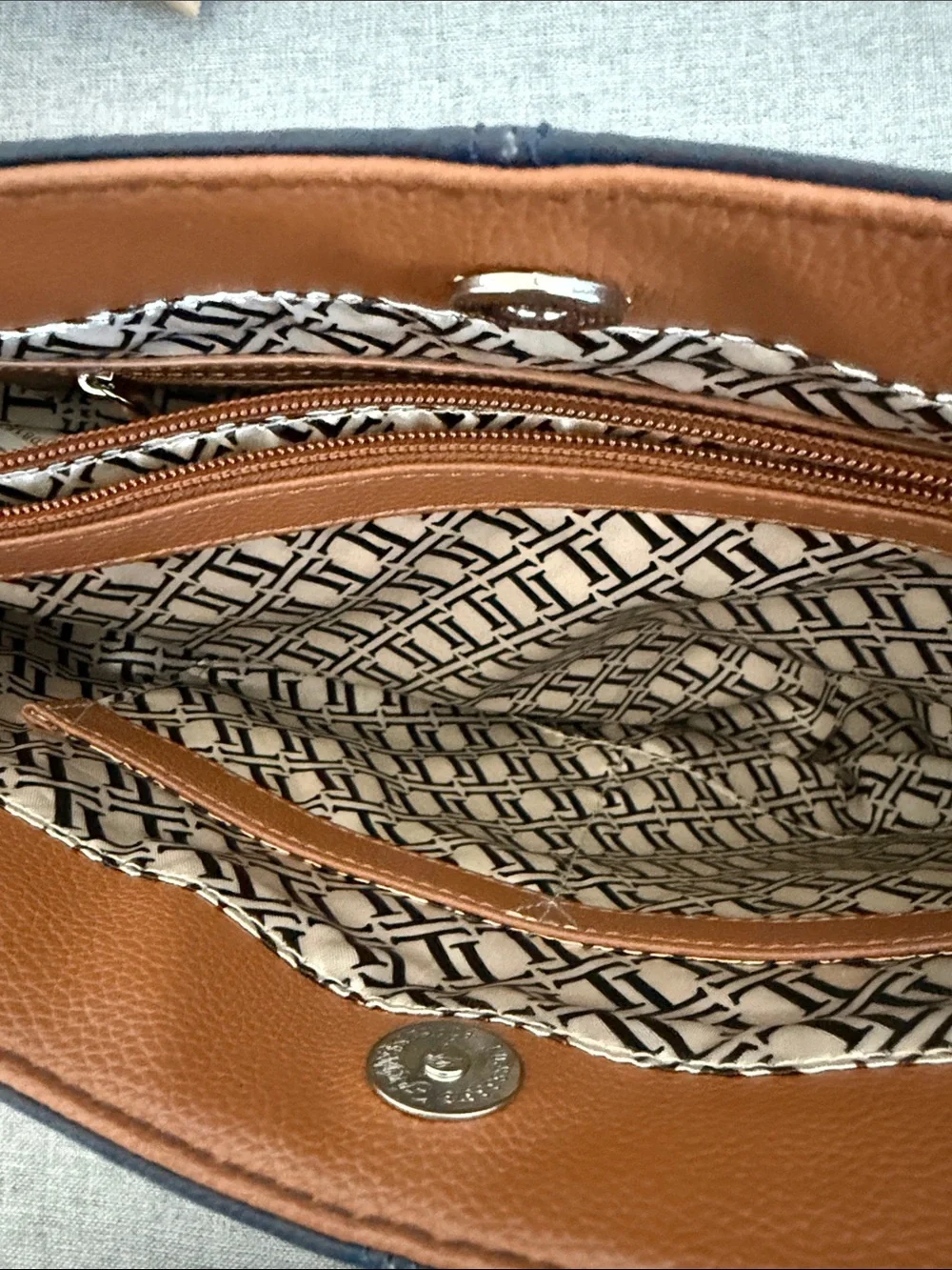 Tignanello leather Navy Tote with Brown Handles